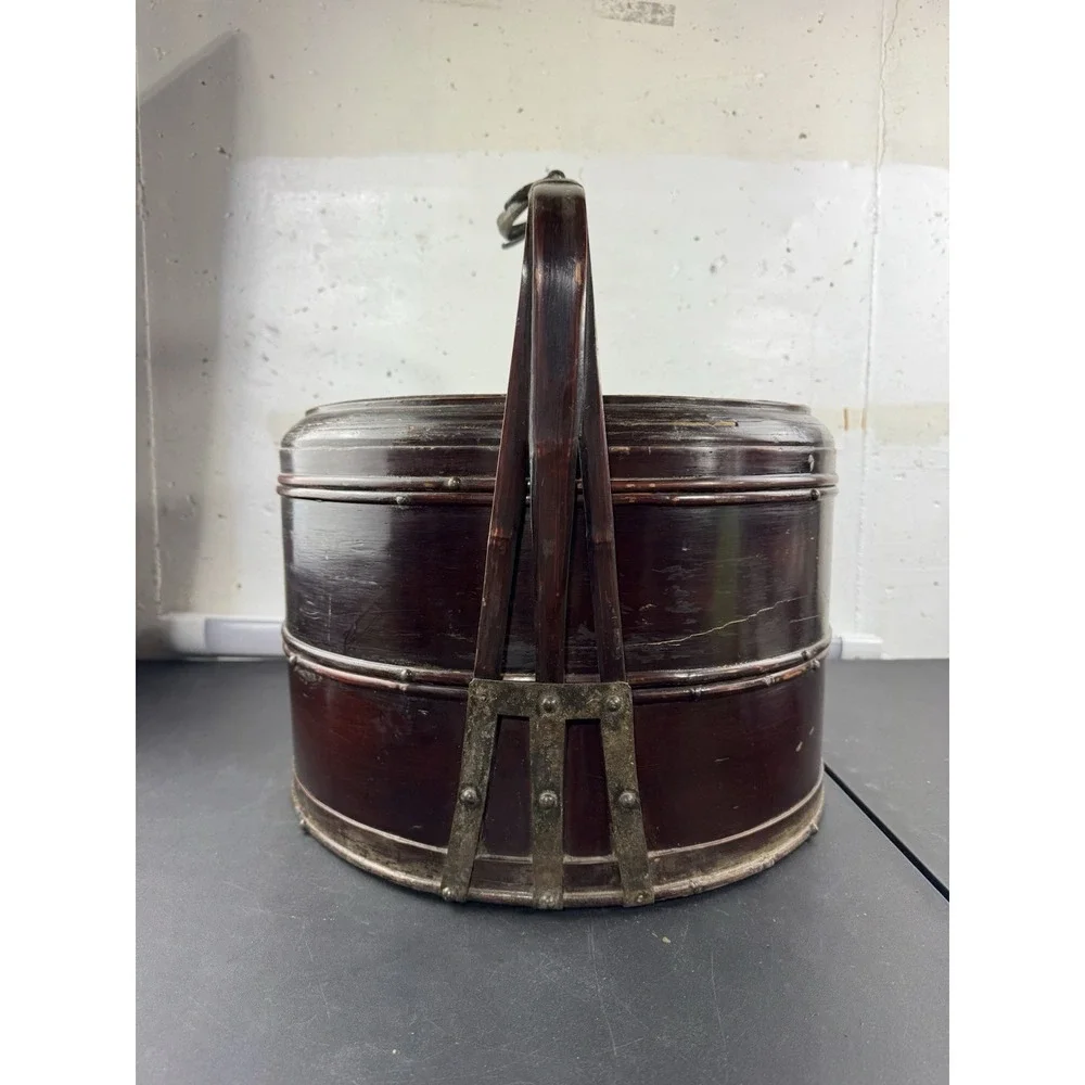 Vintage Chinese 2 Tiered Wedding Basket Handled‎ Woven Wicker & Bamboo